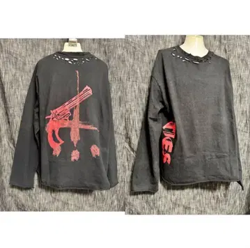 정가 30800엔 CVTVLIST 데미지 가공 풀오버 티셔츠 블랙