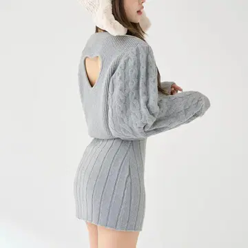 Darich 하트 오픈 니트 미니 원피스