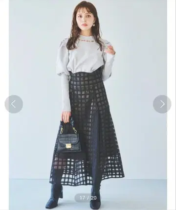 [택 포함 새상품] dazzlin 시어 체크 코르셋 스커트 BLK