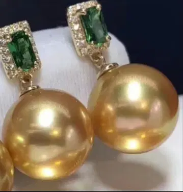 16mm 빅볼! 샴페인 골든 조개 진주 귀걸이