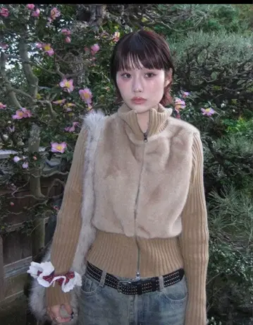 nugu haku 퍼 바이컬러 리브 2way 집업