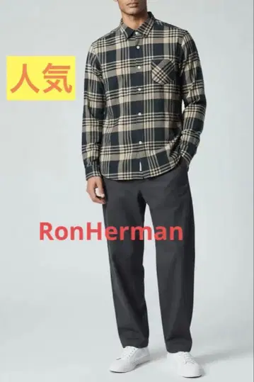 론 헤르만 일본제 체크 셔츠 코튼 100 베이지 x 네이비