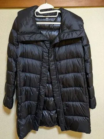 블랙 다운 자켓 후드 부착 롱 기장