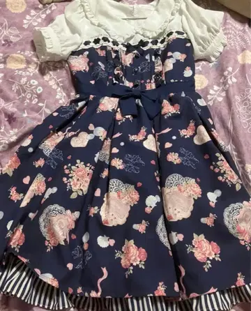 lizlisa 스위트 사봉 패턴 원피스 네이비 사이즈 2