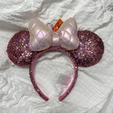 홍콩 디즈니 한정판 핑크 스팽글 리본 머리띠