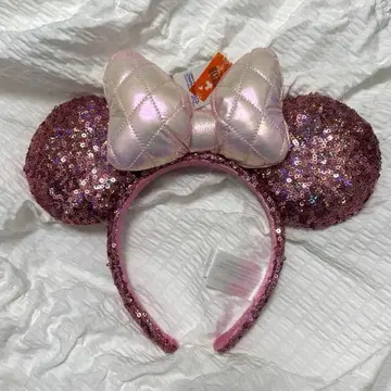 홍콩 디즈니 한정판 핑크 스팽글 리본 머리띠