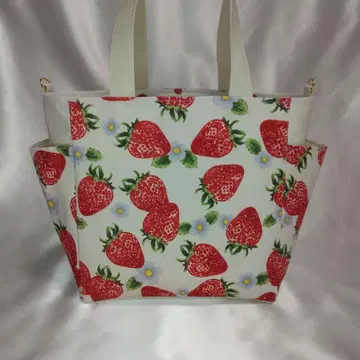 토트 핸드메이드 사이드 포켓이 달린 토트백 딸기 무늬