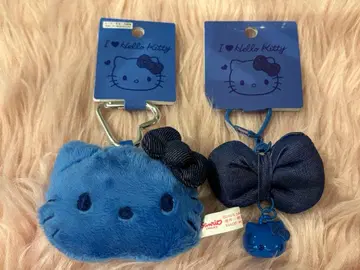 키티 페이스 모양 마스코트 홀더 리본 키링 블루