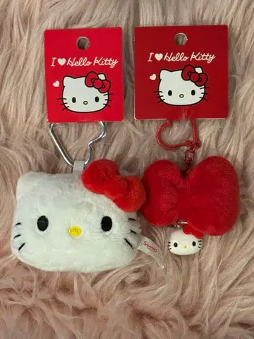 키티 페이스 모양 마스코트 홀더 리본 키링 레드