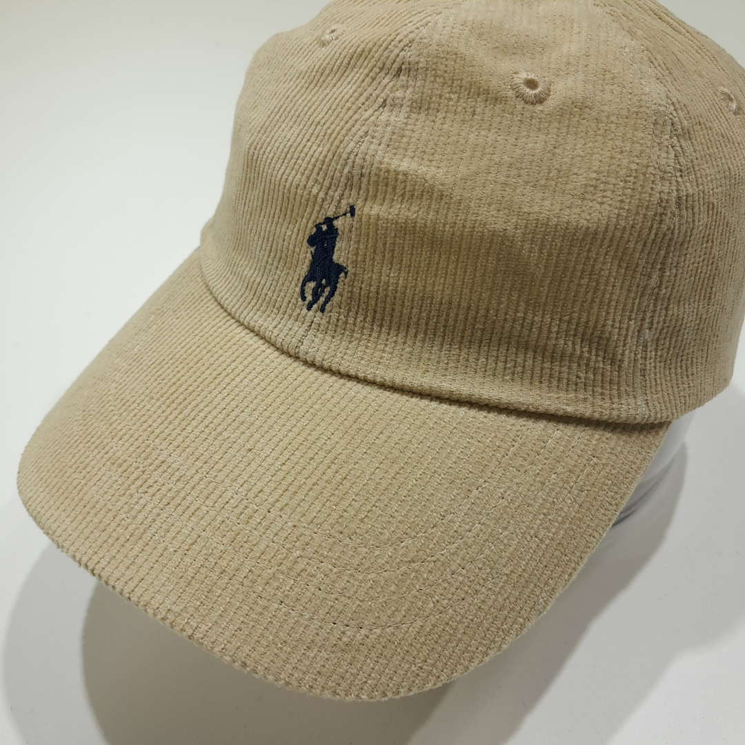 CN999 Polo Ralph Lauren Beige Corduroy Black Embroidery Ball Cap Hat