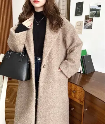 moment+ 페이크 반지 울 오버 사이즈 롱 체스터 코트