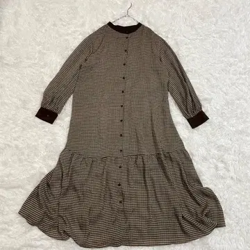 HUNCH치 체크 무늬 롱 원피스 샤기 머메이드 브라운 계열