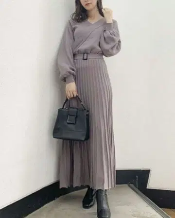 dazzlin 플리츠 카슈쿨 롱 원피스 퍼플