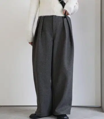 페이크 울 더블 턱 팬츠