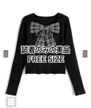 GRL 체크 무늬 리본 도킹 리브 니트탑 [gn548]