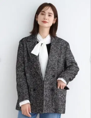 INDIVI 링 헤링본 무늬 더블 자켓 코트