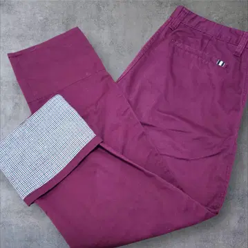 치노 팬츠 보르도 와인 레드 롤업 체크 테이퍼드 M 상당 남성용