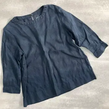 새상품급 무인양품 린넨 네이비 블라우스 튜닉 7부 소매 네이비  m