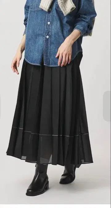 신상 UNITED ARROWS 오간자 플리츠 스커트 블랙