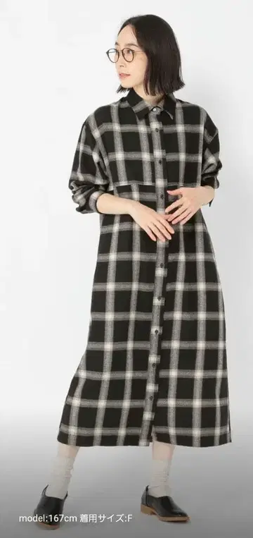 studio CLIP 체크 무늬 셔츠 원피스 프리 사이즈