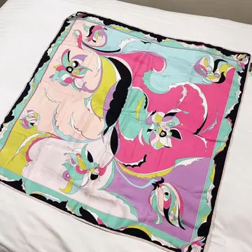 에밀리오 푸치 대형 스카프 실크 기하학 패턴 핑크 스톨 이탈리아제