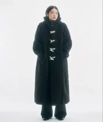 FEKETE 하이 후드 롱 더플 코트