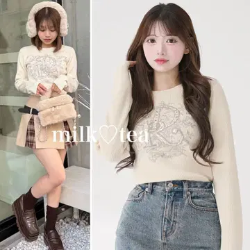 택 포함 새상품 다리치 DR 비쥬 플라워 리브 니트탑 아이보리