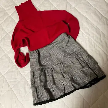 플레어 스커트 그레이와 블랙 체크 무늬 S 사이즈