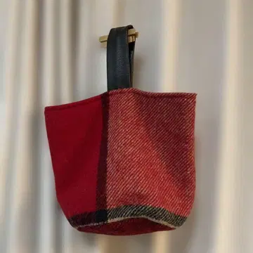 TWEED MILL 울 체크 토트백 레드