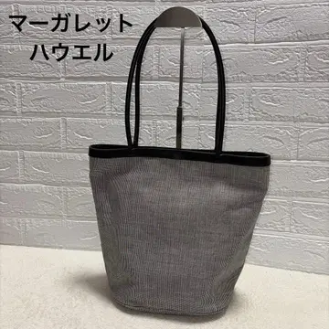 [ 새상품급 ] 마가렛호웰 체크 무늬 토트백 가죽 x 린넨 원단