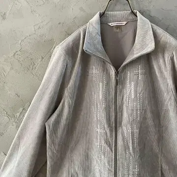 80s 자켓 코듀로이 어깨 패드 풀 집업 자수 그레이 LO12