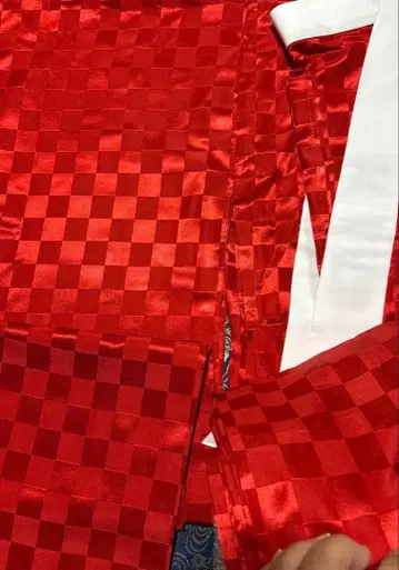 빨간색 체크 패턴 주렴 기장 130