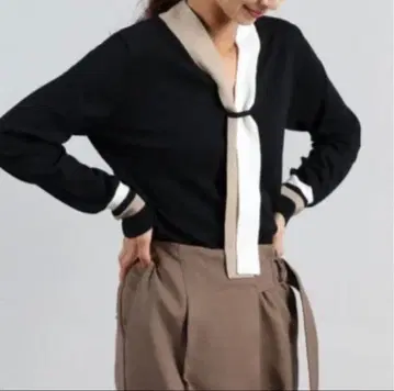 야마다야 FENNEL 보타이 배색 니트 블랙 9호