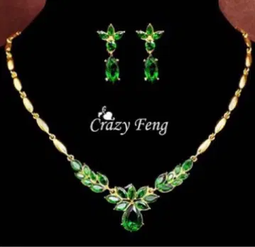 새상품 Crazy Feng 그린 꽃 모티브 액세서리 세트