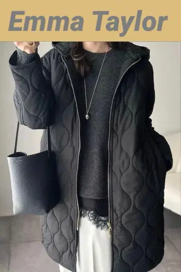 엠마 테일러 블랙 퀼팅 롱 코트