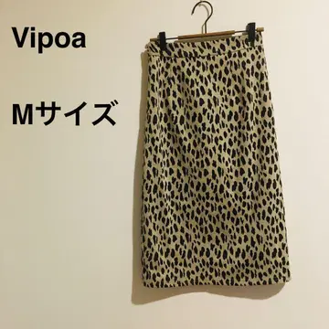 [ vipoa/비포아 ] 스커트 레오파드 무늬 무릎 기장 슬릿 지퍼