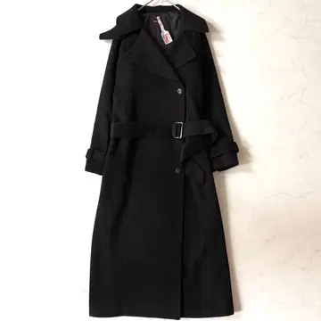 새상품급  울 트렌치코트 벨트 포함 블랙 맥시 길이