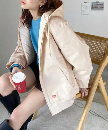 JaVa 퀼팅 코튼 후드 부착 오버 사이즈 블루종 M 사이즈