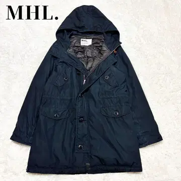MHL. 다운 모즈 코트 후드 부착 W 지퍼 네이비 코트