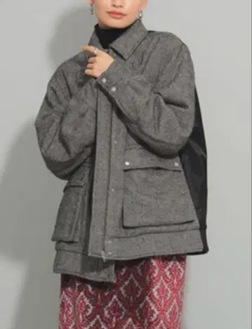 Ray BEAMS 트위드 절개 블루종 아우터 코트