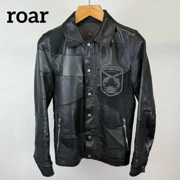 roar MIX 가죽 패치워크 가죽 자켓 집업 블랙