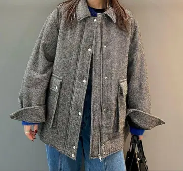 Ray BEAMS 트위드 절개 블루종 아우터 코트