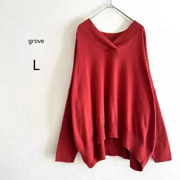 [ grove ] 니트 V넥 레드 계열 캐시미어 혼방 L 돌먼 슬리브