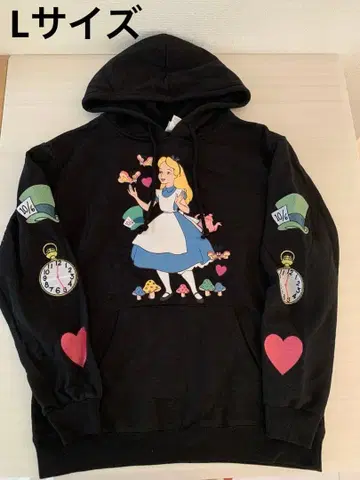 디즈니 앨리스 후드티 얇은 속기모 트레이닝복 블랙 L 사이즈 자수