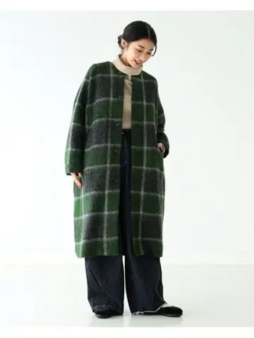 빔즈 보이 슬라이버 타탄 체크 노카라 코트