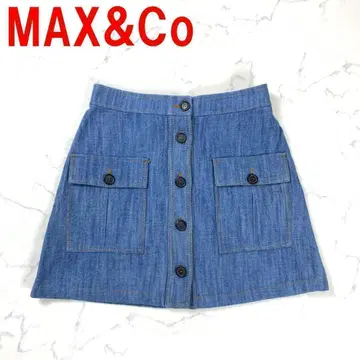 A2574 맥스앤코 데님 스커트 무릎 기장 면 버튼 파랑 36