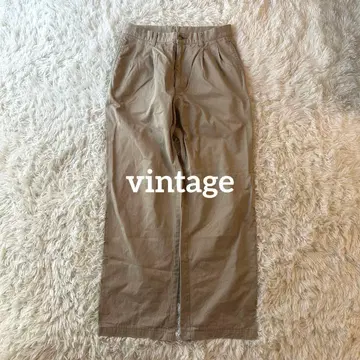 빈티지 치노 팬츠 투 턱 와이드 내추럴 컬러 구제 의류 M 상당