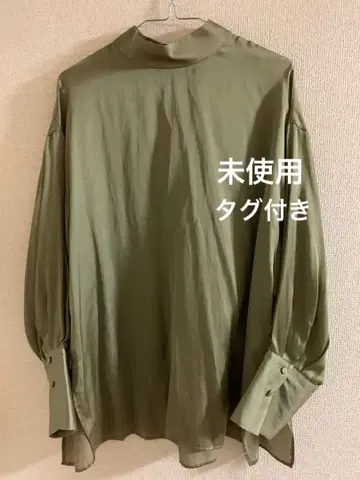 시어 새틴 하이넥 블라우스 풀오버 미사용