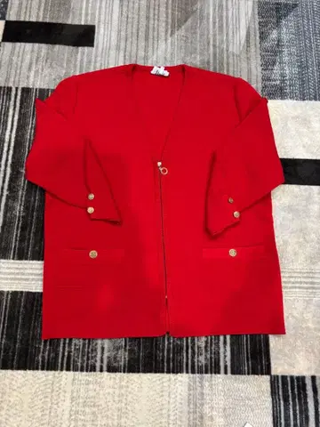 빨간색 노카라 자켓 가디건