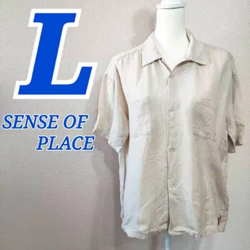 SENSE OF PLACE 반팔 오픈 카라 셔츠 남성용 린넨 캐주얼